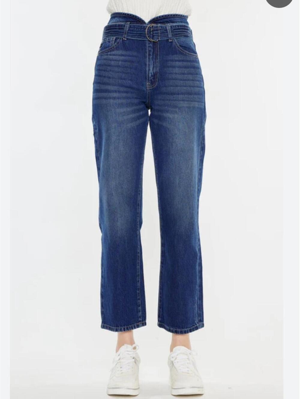 KanCan Kaas Ultra High Rise Belted Paperbag Straight Leg Jeans Sz 9/28x28